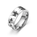 Wide stainless steel ring with continuous black sea turtle pattern on silver band - US 6 / Silver