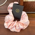 Elegant pink satin scrunchie with silk luster finish on premium display card - Rose Satin Pink