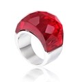 Silver stainless steel ring featuring a large faceted red crystal glass centerpiece - Red (KR31893-K)