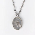 Macro view of vintage silver shell necklace with tulip relief and beaded edge - Oval Tulip Shell Style (Style 10 White Gold) / Silver