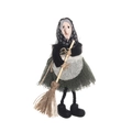 Halloween witch doll with broom in green mesh skirt and white apron for bar decor - Green