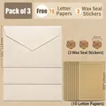 Linen texture stationery set with cream envelopes, kraft paper and bronze wax seals - Solid Color Set (3 Envelopes + 10 Paper + 3 Wax Seals)