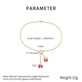 Detail of red cherry pendant with green leaf on golden heart titanium steel necklace - Cherry Shape Style (KN292067-Z)