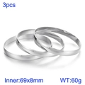 Set of three silver 8mm wide stainless steel bangles with polished finish surface - 69x8mm Steel(KB63161-LO) / Same Color Stackable Set