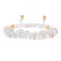 Adjustable woven bracelet with translucent milky white natural stone beads and gold accents - Moonstone (FA0388)