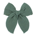 Detail of 5.4-inch dark green muslin cotton bow clip with natural wrinkled texture - Ink Green (71)