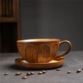 Vintage brown ceramic coffee cup and saucer set with embossed petal textures - 259 Lotus Petal Cup + Saucer (brown) 250ml / Universal