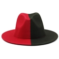 Detail of red and black two-tone felt fedora hat with wide brim and wool texture - M (56-58cm) / Red & Army Green