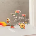 Puzzle-shaped acrylic plaque with warm floral prints and friendship message - Work Friend Yellow/Pink Floral Style (Q53)