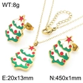 Parure bijoux sapin de Noël avec collier et boucles d'oreilles émail vert sur blanc - Or (KS224047-GC)