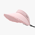 Pink open top sun visor hat with wide brim, lace trim and SUNSHADE embroidery for women - Adjustable / Pink