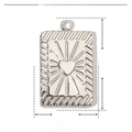 Detailed view of rectangular stainless steel pendant with heart engraving and dimensions - YE350 Rectangular Heart Charm