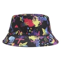 Vue détaillée du chapeau bob noir avec motifs graffiti néon et lettrage MOM - Graffiti de Lettres Colorées (Motif 10#)