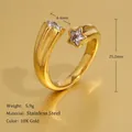 18K gold plated stainless steel open ring with zircon stars on white background - One Size (Open) / Zirconia Star Open Ring / Gold
