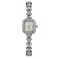 Elegant silver quartz watch for women featuring a crystal encrusted square dial and chain strap - Silver