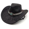 Zwarte western cowboyhoed met turquoise geborduurde band en verstelbare kinband - M (56-58cm) / Zwart