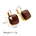 Square gold titanium steel earrings with brown cat-eye stone, size 14mm, weight 11.7g - Vintage Brown Cat Eye Square Lever-back Earrings(HF-E3274-BN)