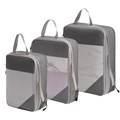 Three-piece set of grey and white compression travel organizer bags with mesh windows - Three-Piece Set / Gray
