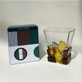 Detailed view of hand-painted Zecchin crystal whiskey glass and branded gift packaging - Ice Block Pattern (Mosaic)