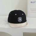 Close-up of baby baseball cap with embroidered letter B and soft brim in black and cream - 48-50cm (1-2 Years) / Black