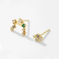 Detailed macro view of gold constellation earrings set with colorful gemstones and opals - 925 Silver / Libra (18K Gold)