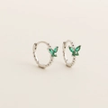 Vintage S925 silver hoop earrings featuring green marquise gems in a butterfly design - Platinum Color (Green Stone)