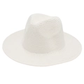 Top-down view of a classic white Panama straw hat showing tight woven texture and fedora crown - One Size / White
