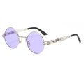 Steampunk round sunglasses with purple lenses and silver metal industrial frame - Silver Frame Ocean Purple C37