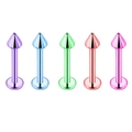 Five-piece set of colorful stainless steel flat back labret studs with cone spikes - Colorful Cone Style