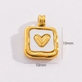 Detail view of 10mm square gold titanium steel pendant with white shell heart inlay - Square Inlay Heart