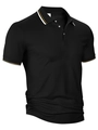 Detalle del cuello de polo de piqué negro con rayas blancas y amarillas y etiqueta talla M - S / Negro