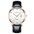 Men's business quartz watch with rose gold case, white dial, and black leather strap - White Dial Rose Gold Case Black Leather Strap
