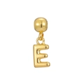 Detailed macro view of gold-plated 3D bubble letter E pendant with rounded sphere bail - Letter E