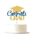Glittery gold and blue Congrats GRAD cake topper decoration for graduation party celebration - Blue and Gold Style