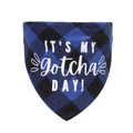 Détail du bandana pour chien à carreaux bleus avec impression It's My Gotcha Day - M / Bleu