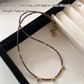 Tiger eye beaded necklace with three green gemstones and 41.5cm length variant - Green Zircon Crystal Necklace XL0757