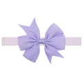 Close-up of a large purple grosgrain ribbon bow on a soft elastic baby headband - Light Purple