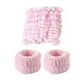 Ensemble bandeau et poignets en polaire corail rose pour lavage du visage - Bandeau Et Poignets Roses