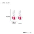 Silver heart earrings with pink gemstones, height 37mm, width 12mm and 7.7g weight - Silver/Red Zirconia