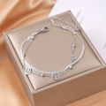 Double-layered tree of life bracelet with silver finish and beads on silk background - Silver