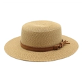 Cappello di paglia vintage inglese con nastro marrone per protezione solare estiva - M (56-58cm) / Cachi