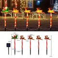 Luces solares de jardín con renos y trineo de Papá Noel sobre estacas de caramelo - Set de Trineo de Papá Noel y Reno (Tubo Rojo) / Modelo de Batería Impermeable