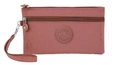 Minimalist nylon multi-layer phone pouch in dusky rose color with dual zipper design - Chocolate