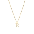 Gold plated titanium steel necklace featuring a crystal paved letter R pendant - Gold-R