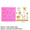 Pink silicone mold with bee, crown, and key patterns for fondant cake decoration - Crown Bee Style (15-585) / Pink