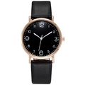 Orologio al quarzo da donna con cinturino in pelle nera e cassa oro rosa - Nero