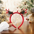 Christmas reindeer headband with red velvet antlers and pine cones for holiday festive wear - Mushroom Red Antlers