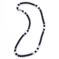 Detail view of black matte and white marble beads with silver spacers on necklace - White Turquoise + Matte Stone Necklace
