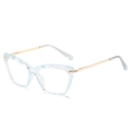 Cat eye glasses frame in transparent pale green marble finish with gold metal temples - Transparent Blue Frame Anti-Blue Light