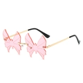 Frameless butterfly shape sunglasses for women with pink lenses and gold metal temples - Regular / Pink